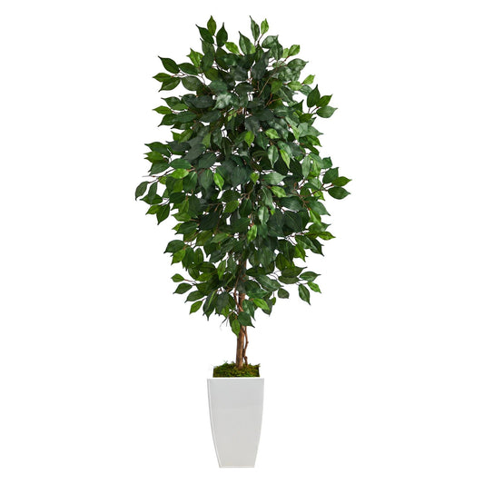 4.5 ft ficus artificial tree in white metal planter by Nearly Natural on Tampa Home & Garden Store
