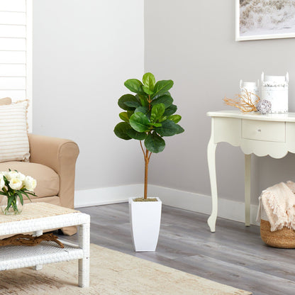 Nearly Natural 45in fiddle leaf artificial tree in white metal planter with lush green leaves in home decor on Tampa Home & Garden Store