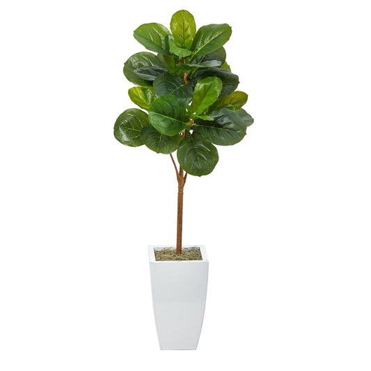 45in fiddle leaf artificial tree in white metal planter with lush green leaves on Tampa Home & Garden Store