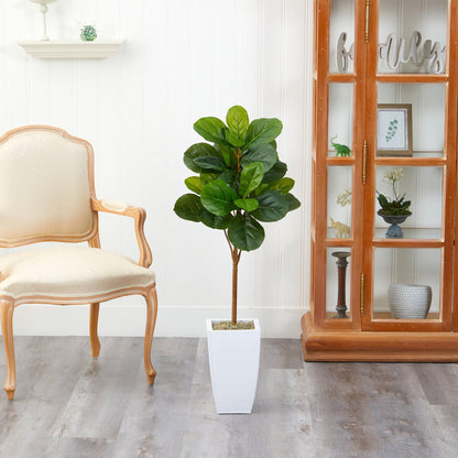 45” fiddle leaf artificial tree in white metal planter Nearly Natural on Tampa Home & Garden Store