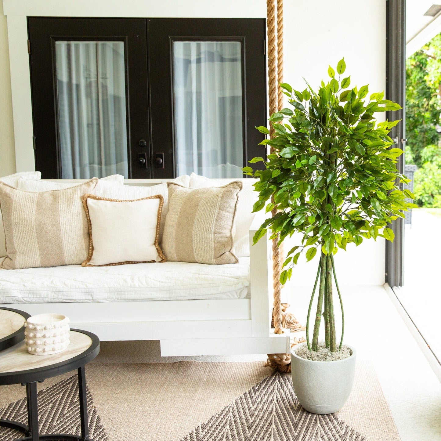 4.5-ft UV Resistant Artificial Ficus Tree by Nearly Natural in a gray pot indoors/outdoors on Tampa Home & Garden Store