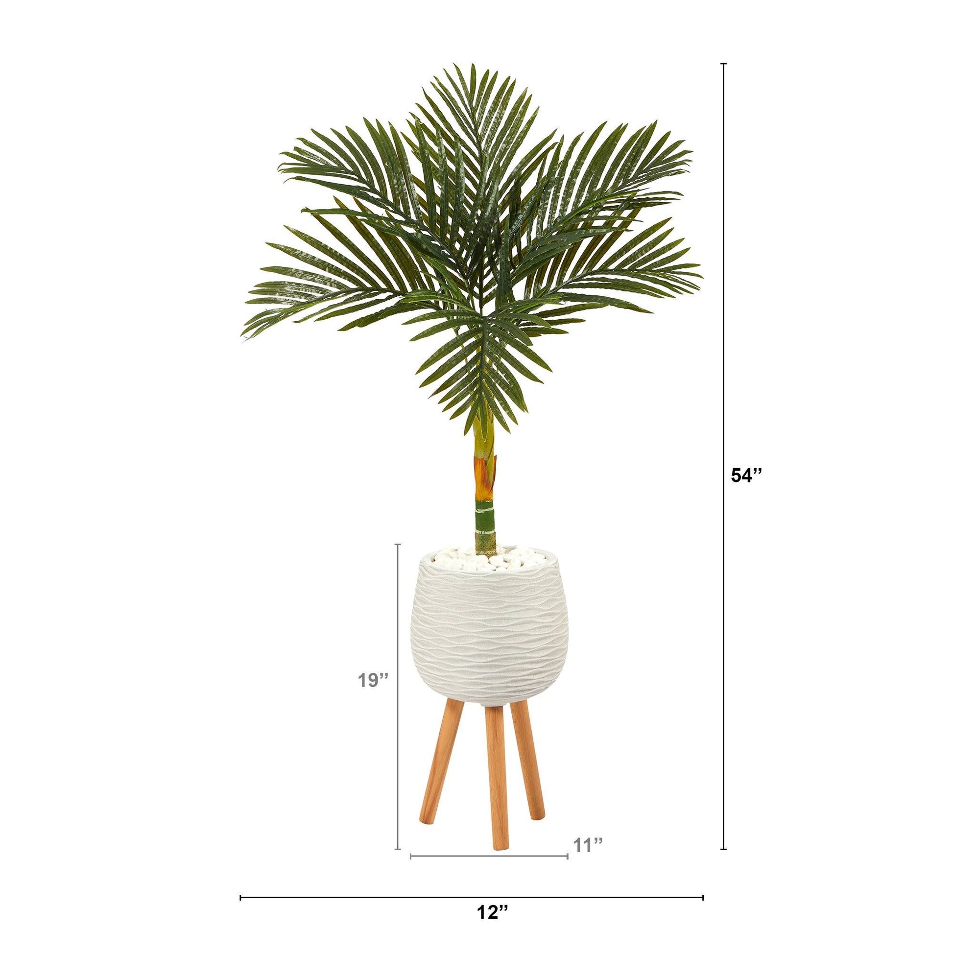 4.5 ft Nearly Natural Golden Cane artificial palm tree in white planter with stand on Tampa Home & Garden Store