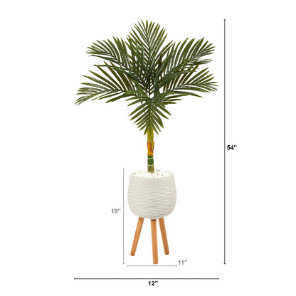 4.5 ft Nearly Natural Golden Cane artificial palm tree in white planter with stand on Tampa Home & Garden Store