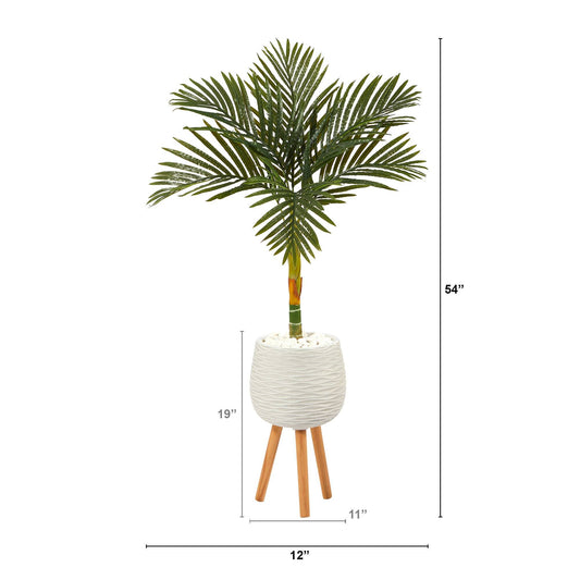 4.5 ft Nearly Natural Golden Cane artificial palm tree in white planter with stand on Tampa Home & Garden Store