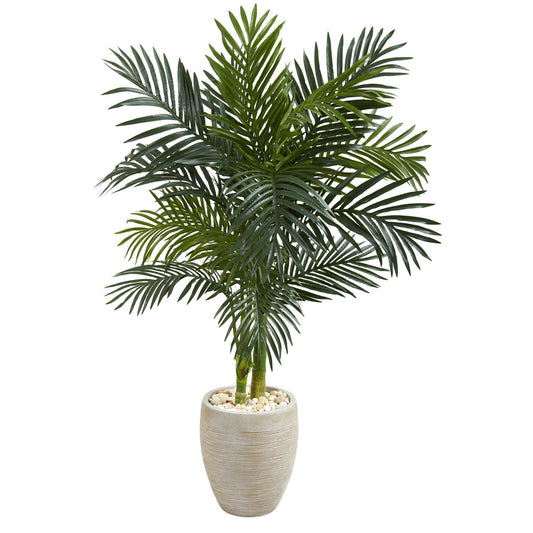 4.5' Golden Cane Palm artificial tree by Nearly Natural in a pebble-filled oval planter on Tampa Home & Garden Store