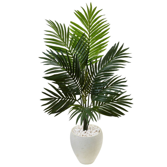 4.5’ Kentia Palm Tree in White Oval Planter - Tampa Home & Garden Store