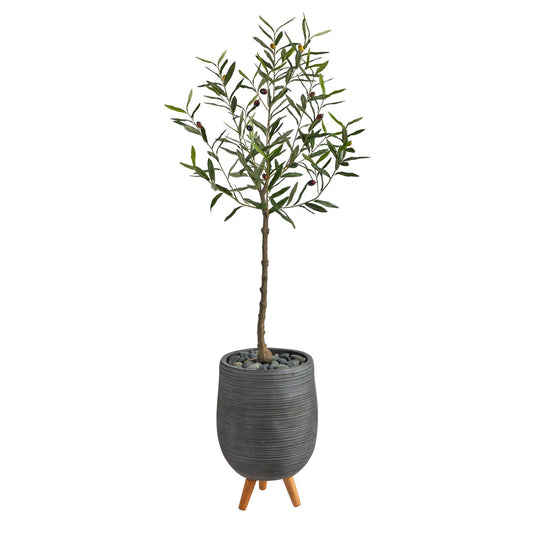 4.5’ Artificial Olive Tree in Gray Planter with Stand - Tampa Home & Garden Store