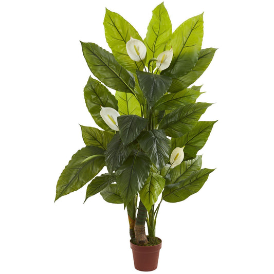 4.5’ Spathyfillum Plant artificial peace lily with broad glossy green leaves in a pot on Tampa Home & Garden Store