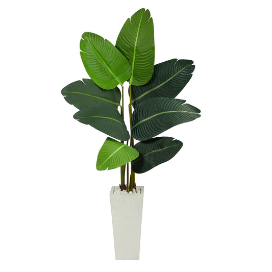 4.5’ Travelers Palm Artificial Tree in White Planter - Tampa Home & Garden Store