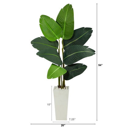 4.5’ Travelers Palm Artificial Tree in White Planter