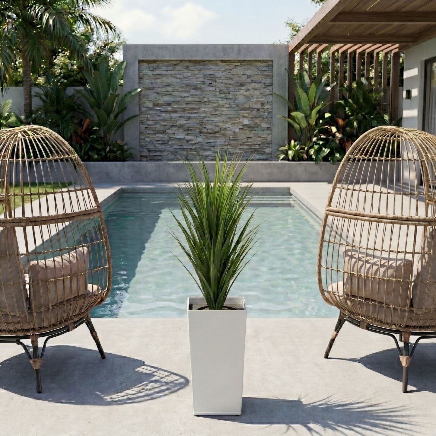 4.5’ UV resistant artificial grass plant in white tower planter Nearly Natural indoor outdoor on Tampa Home & Garden Store
