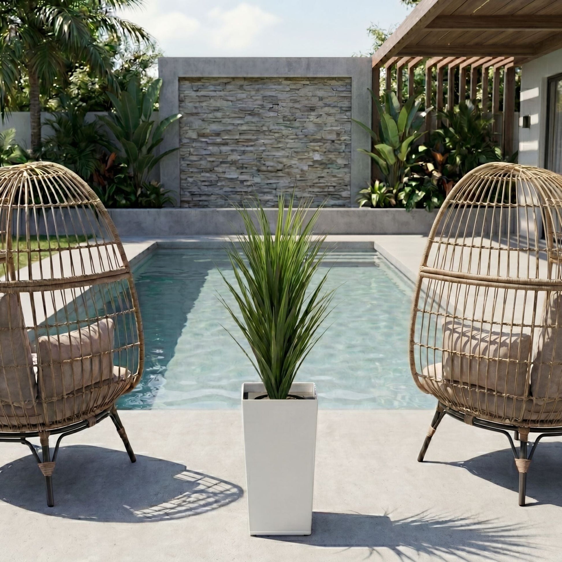 4.5’ UV resistant artificial grass plant in white tower planter Nearly Natural indoor outdoor on Tampa Home & Garden Store