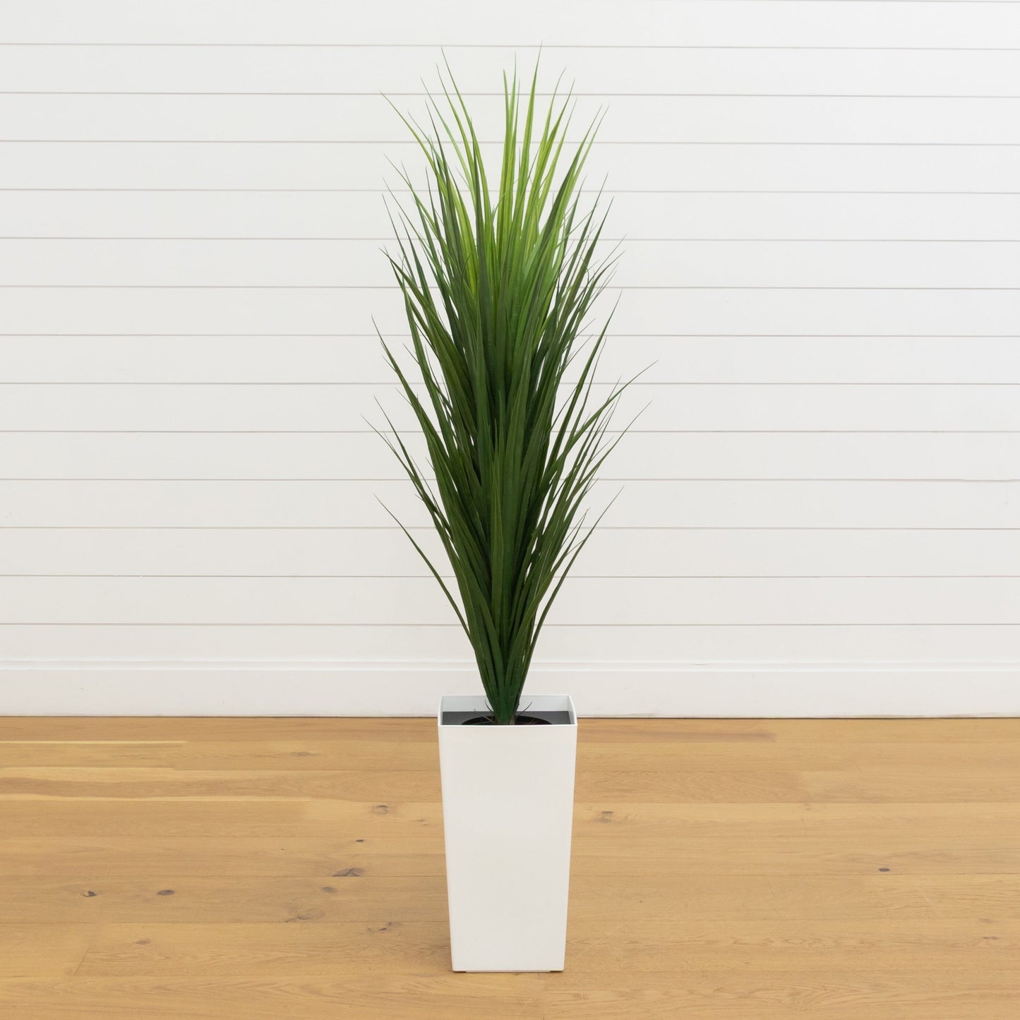 Artificial grass plant in white planter with green foliage, Nearly Natural, UV resistant on Tampa Home & Garden Store