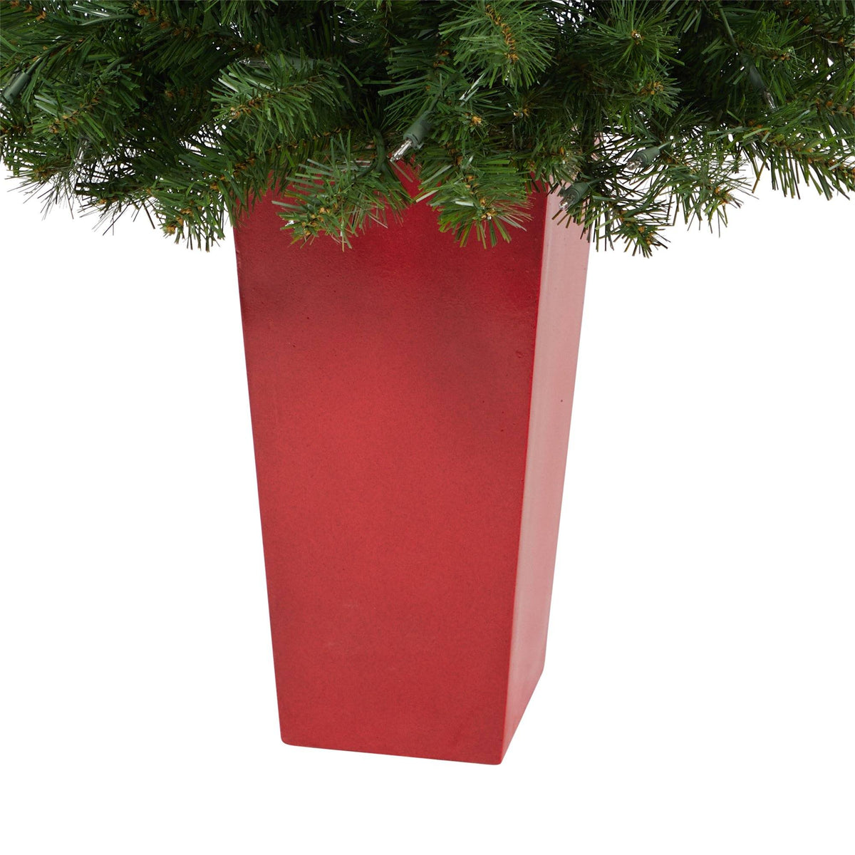 Nearly Natural 4.5 ft Virginia Fir artificial Christmas tree with 100 clear lights, red planter on Tampa Home & Garden Store