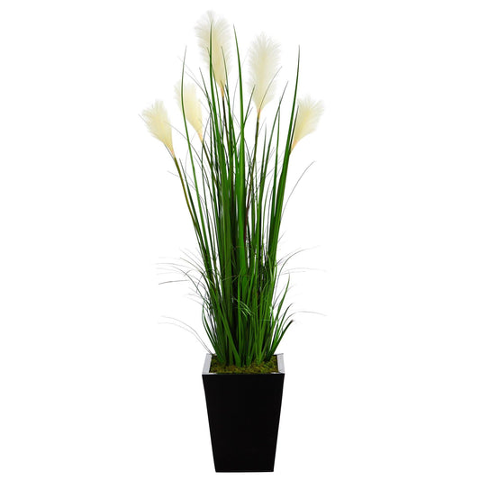 4.5’ Wheat Plum Grass Artificial Plant in Black Metal Planter - Tampa Home & Garden Store