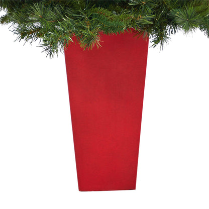 Wyoming Mixed Pine tree from Nearly Natural in red tower planter with bendable branches on Tampa Home & Garden Store