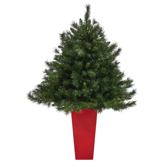 4.5ft Wyoming Mixed Pine Christmas tree with 250 clear lights in red tower planter on Tampa Home & Garden Store