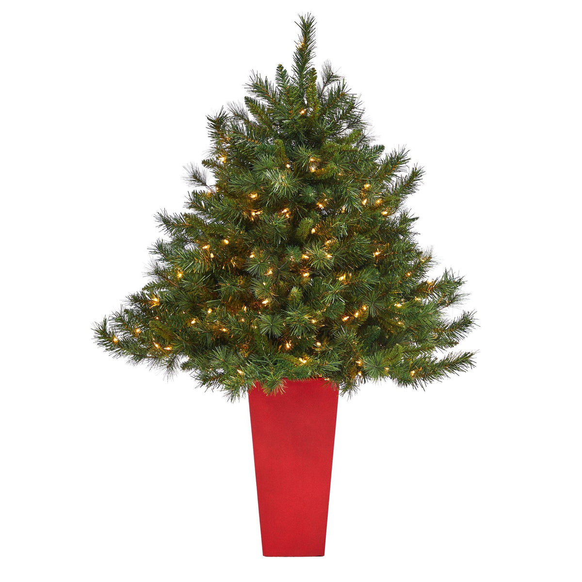 4.5 ft Wyoming Mixed Pine artificial Christmas tree with 250 clear lights in red planter on Tampa Home & Garden Store