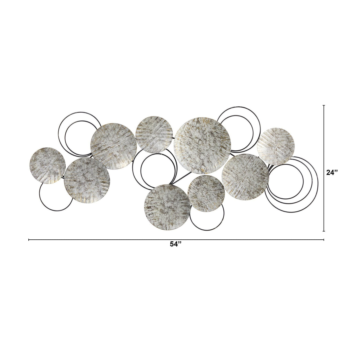 4.5’ x 2’ galvanized embossed metal discs wall art decor by Nearly Natural featuring silver circular panels linked by rings on Tampa Home & Garden Store