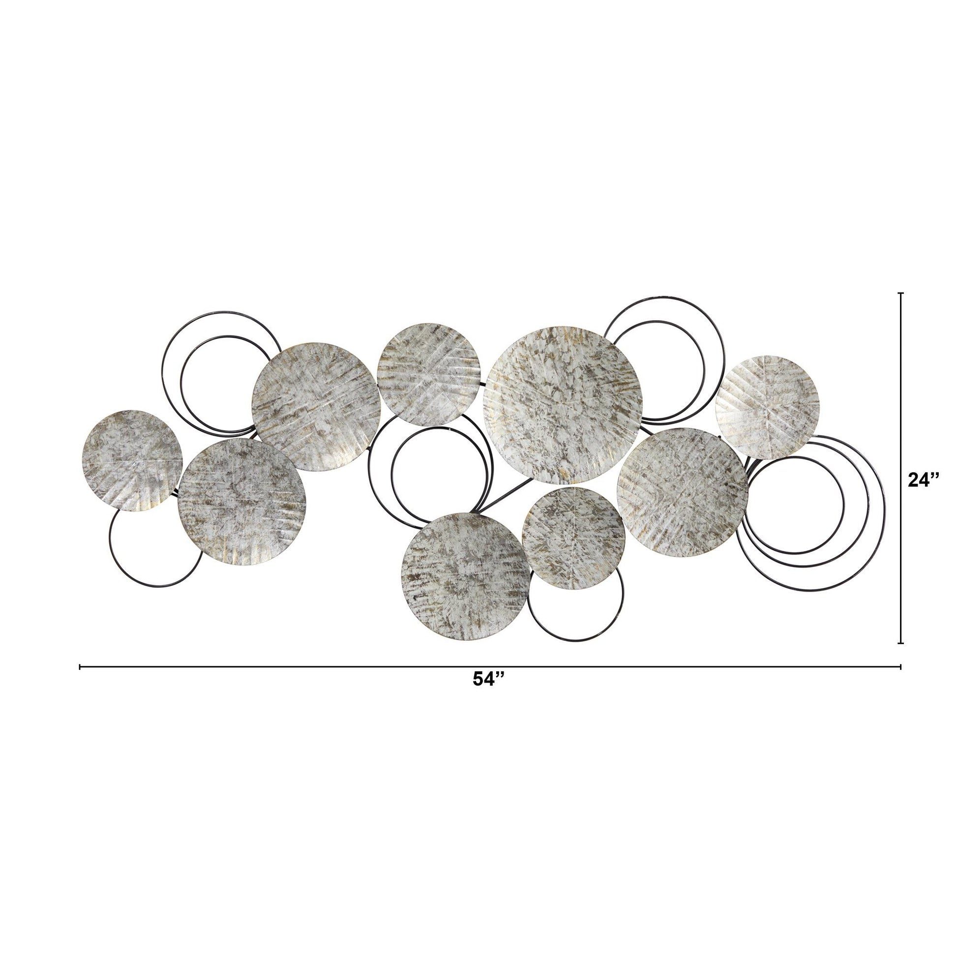 4.5’ x 2’ galvanized embossed metal discs wall art decor by Nearly Natural featuring silver circular panels linked by rings on Tampa Home & Garden Store
