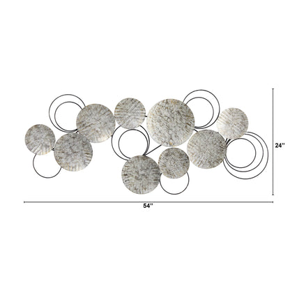 4.5’ x 2’ galvanized embossed metal discs wall art decor by Nearly Natural featuring silver circular panels linked by rings on Tampa Home & Garden Store
