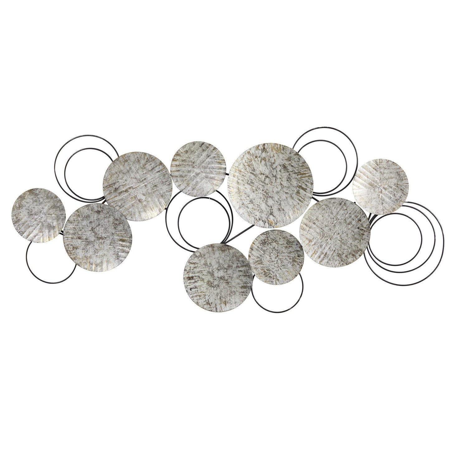 Galvanized embossed metal discs wall art decor by Nearly Natural, 4.5’ x 2’, black rings on Tampa Home & Garden Store