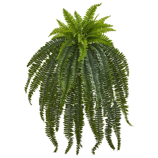 48in Boston Fern Artificial Hanging Plant by Nearly Natural, lush green fronds on Tampa Home & Garden Store