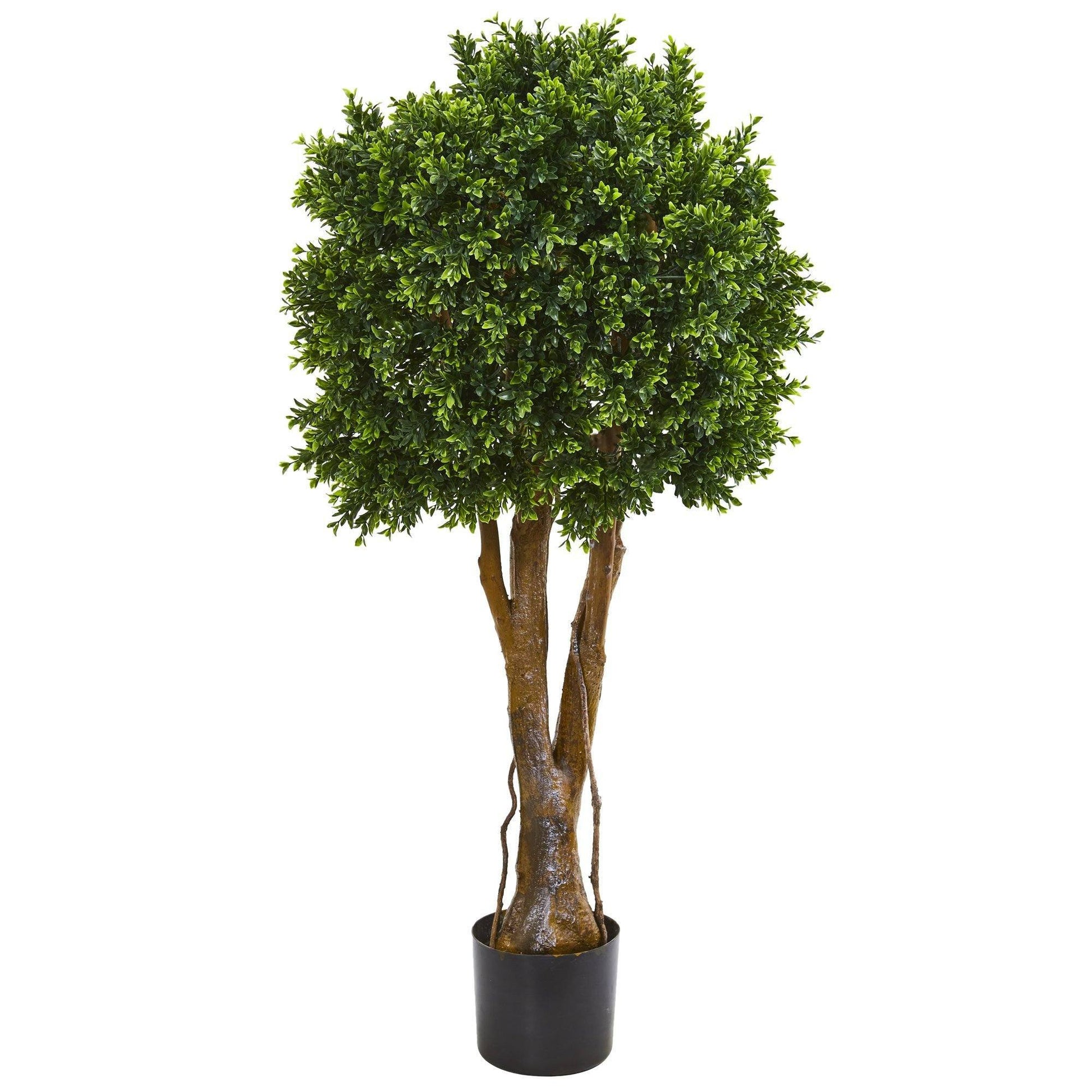 46in boxwood artificial topiary tree by Nearly Natural with dense green leaves in a black planter on Tampa Home & Garden Store