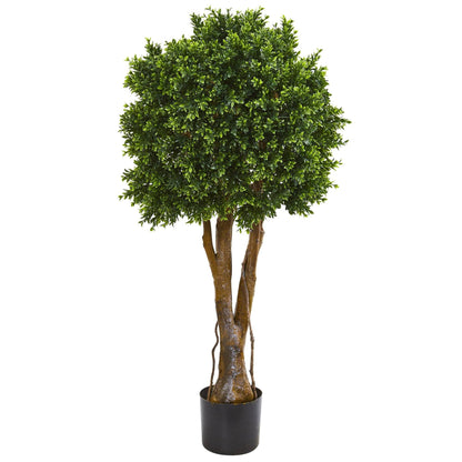 46in boxwood artificial topiary tree by Nearly Natural with dense green leaves in a black planter on Tampa Home & Garden Store