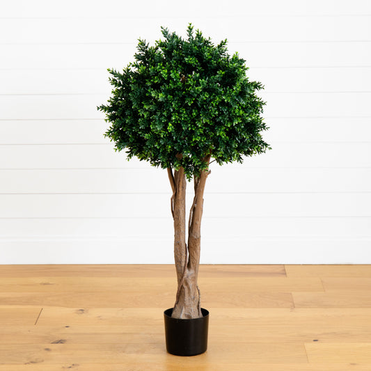 Boxwood artificial topiary tree Nearly Natural, 46in UV resistant indoor in black pot on Tampa Home & Garden Store