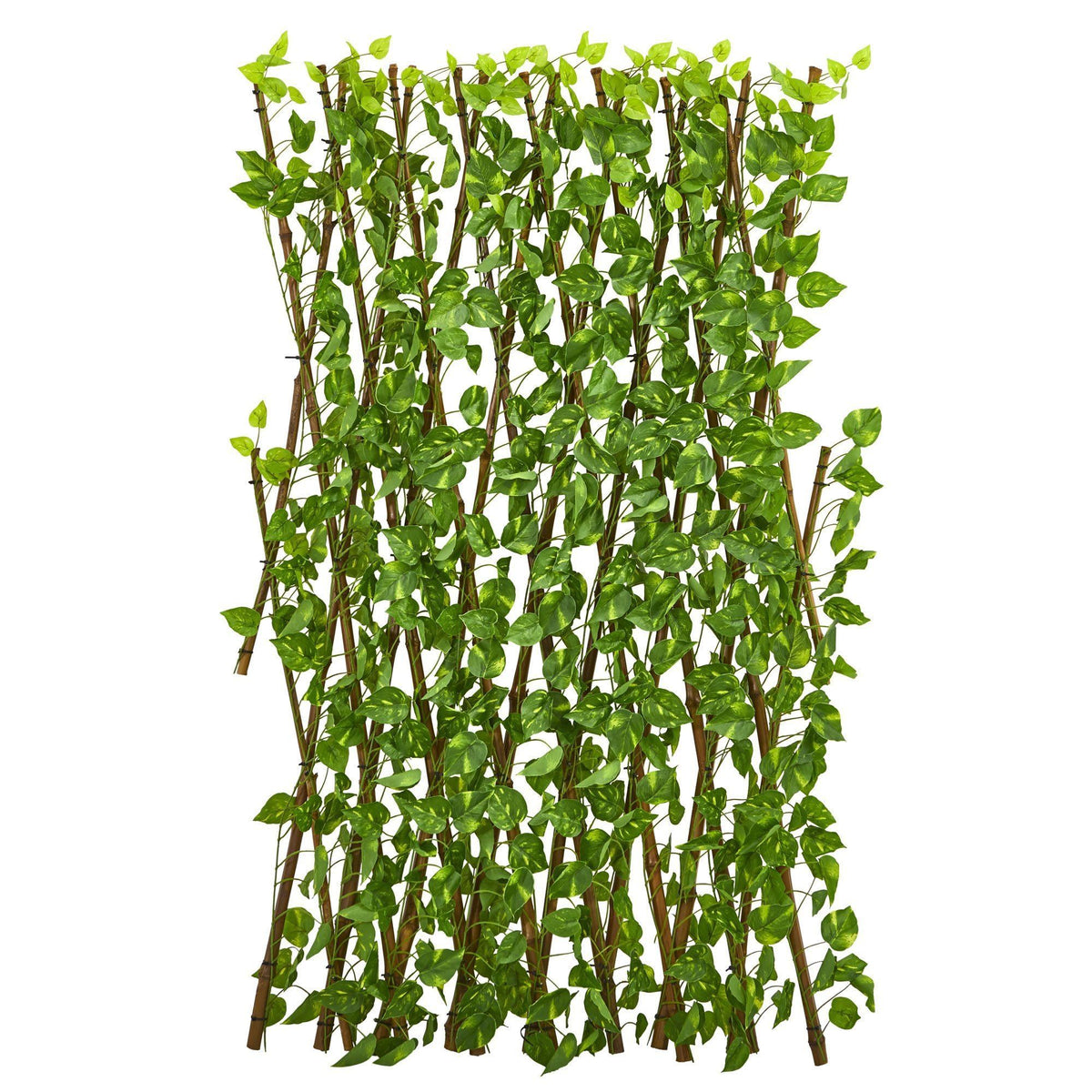 Pothos privacy trellis fence by Nearly Natural, 47in, vine-covered leaves with brown stakes on Tampa Home & Garden Store