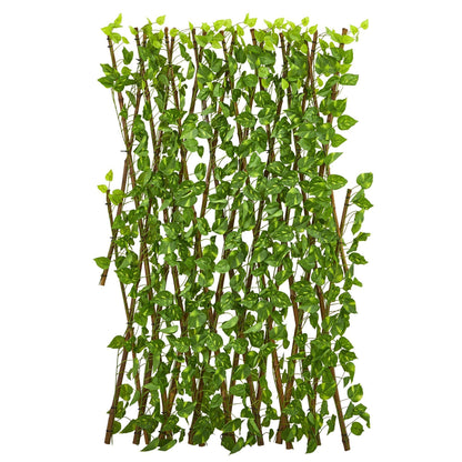 Pothos privacy trellis fence by Nearly Natural, 47in, vine-covered leaves with brown stakes on Tampa Home & Garden Store