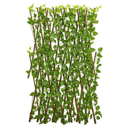 Pothos privacy trellis fence by Nearly Natural, 47in, vine-covered leaves with brown stakes on Tampa Home & Garden Store