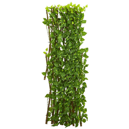 Nearly Natural 47in Pothos Expandable Privacy Trellis with green leaves on brown stakes on Tampa Home & Garden Store