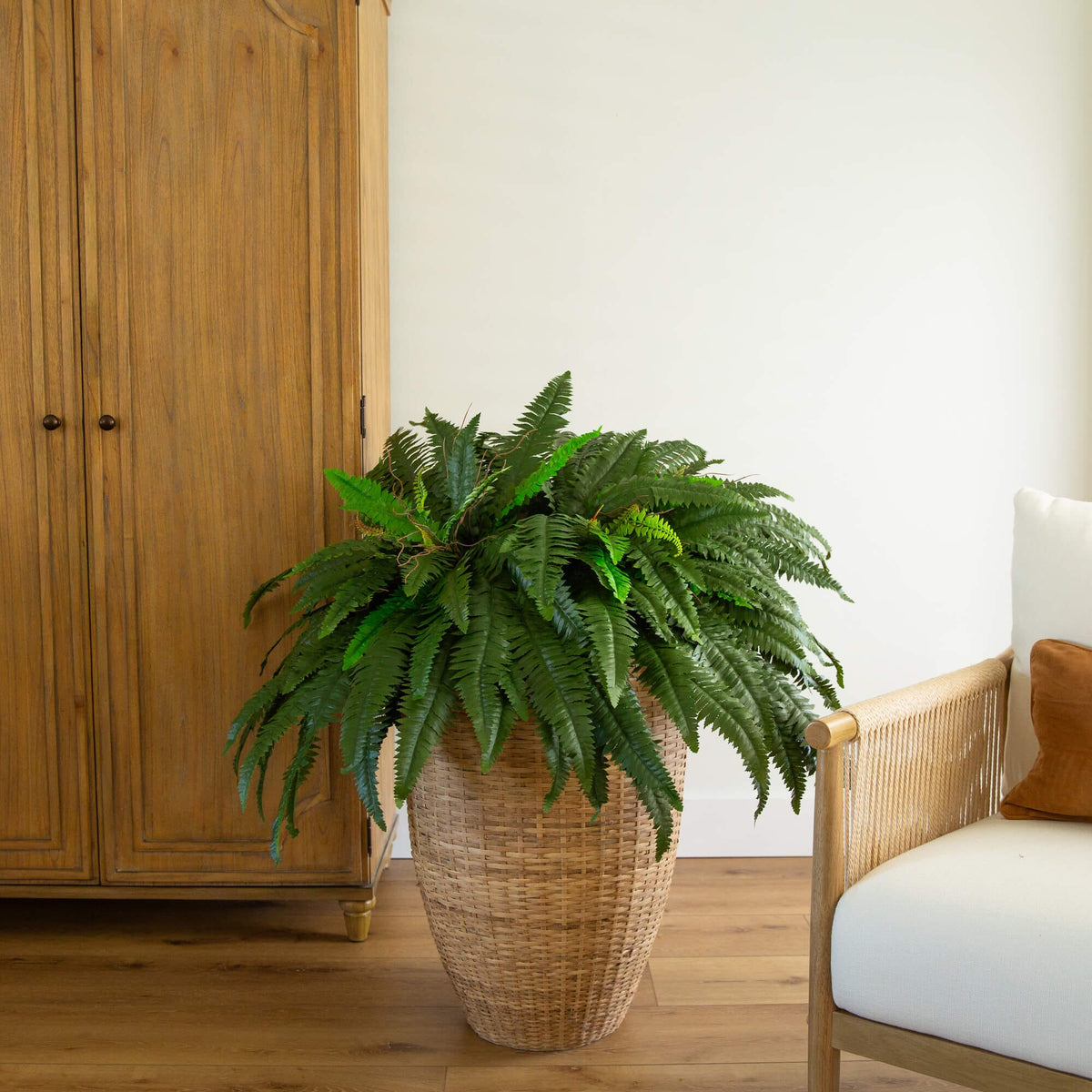 48” Boston Fern set of 2 artificial non-flowering bush by Nearly Natural in wicker basket on Tampa Home & Garden Store