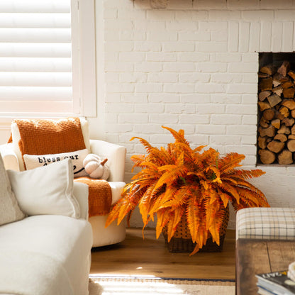 48in Autumn Boston Ferns set of 2 artificial plants orange fall color in wicker basket on Tampa Home & Garden Store