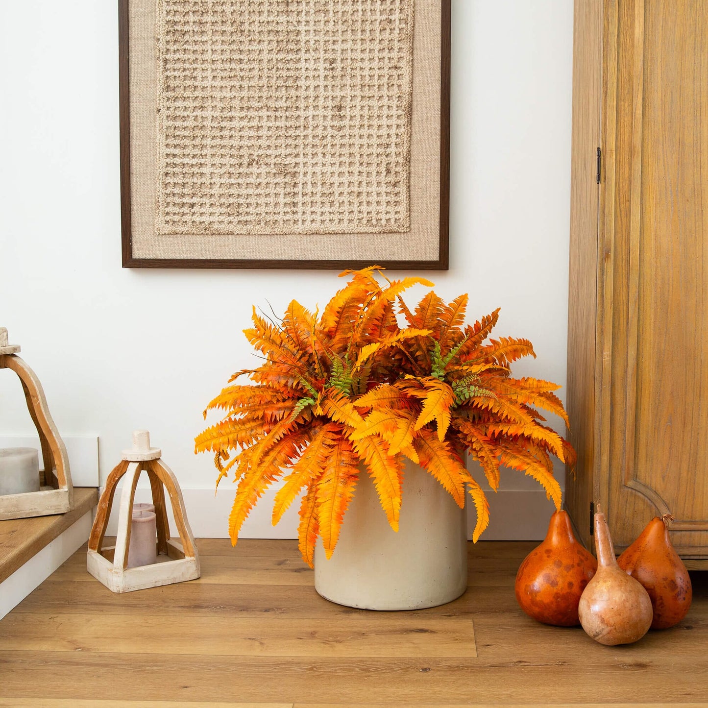 48in Autumn Boston Fern artificial plant set of 2 Nearly Natural orange fronds on Tampa Home & Garden Store