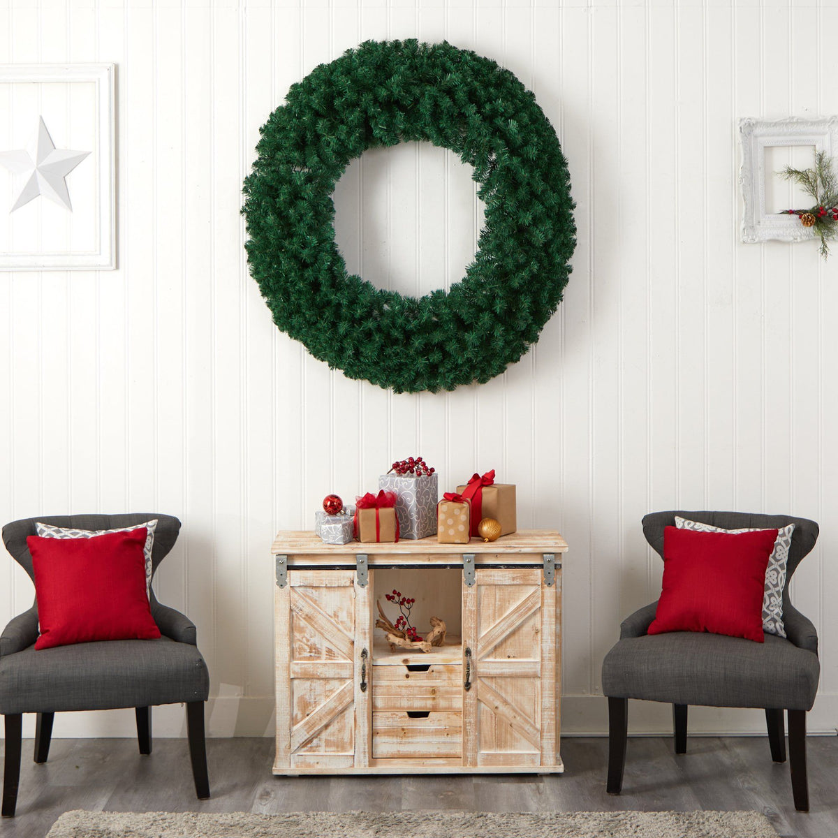 Wreath Nearly Natural 48in artificial wreath with 714 bendable branches and 200 warm white LEDs on Tampa Home & Garden Store