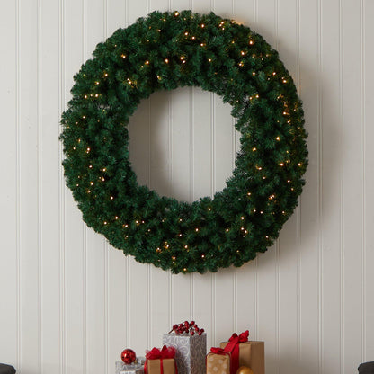 48in artificial Christmas wreath with 714 bendable branches and 200 warm white LEDs on Tampa Home & Garden Store