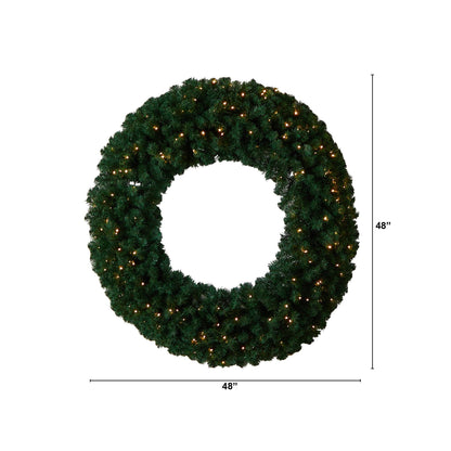 48-inch Christmas Wreath by Nearly Natural with 714 bendable branches and 200 LED lights on Tampa Home & Garden Store