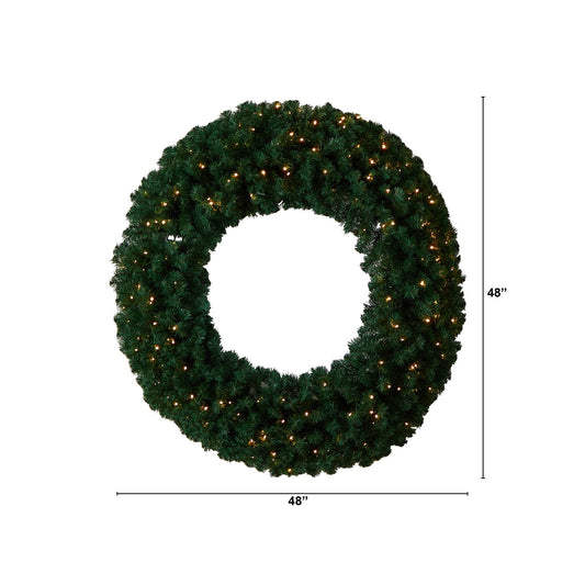 48-inch Christmas Wreath by Nearly Natural with 714 bendable branches and 200 LED lights on Tampa Home & Garden Store
