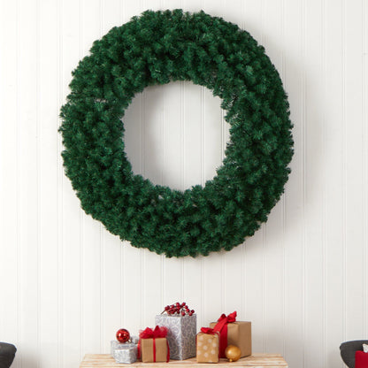 48-inch wreath by Nearly Natural with green faux foliage on white wall on Tampa Home & Garden Store