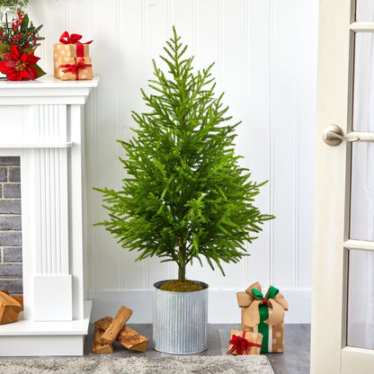 49-inch Norfolk Island Pine artificial Christmas tree by Nearly Natural in a galvanized pot on Tampa Home & Garden Store