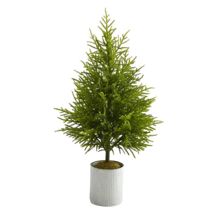 49in Nearly Natural Norfolk Island Pine artificial Christmas tree in ribbed metal planter on Tampa Home & Garden Store