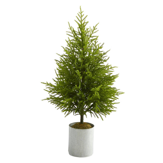 49in Nearly Natural Norfolk Island Pine artificial Christmas tree in ribbed metal planter on Tampa Home & Garden Store
