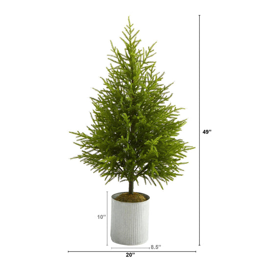 Norfolk Island Pine Christmas Tree, 49 in, natural look in gray pot by Nearly Natural on Tampa Home & Garden Store