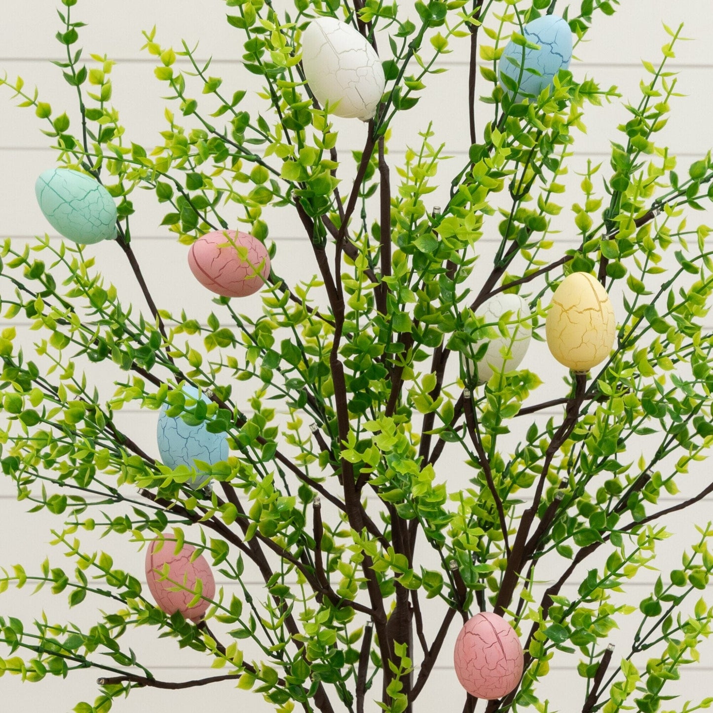 4' Pre-Lit Easter Egg Twig Tree with Greens Nearly Natural, pastel cracked eggs on Tampa Home & Garden Store