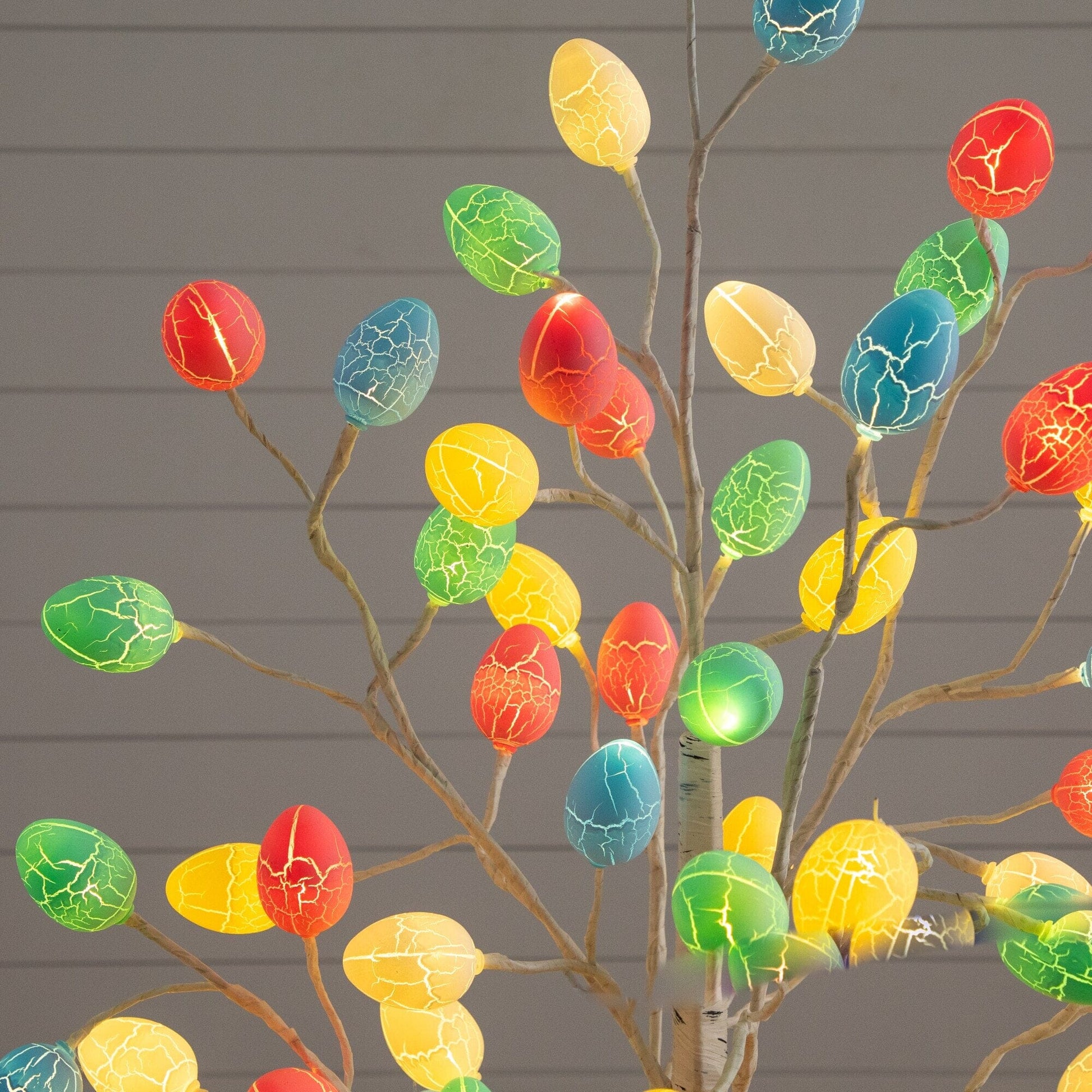 4 ft pre-lit Easter twig tree with 48 multicolor egg-shaped LED ornaments by Nearly Natural on Tampa Home & Garden Store