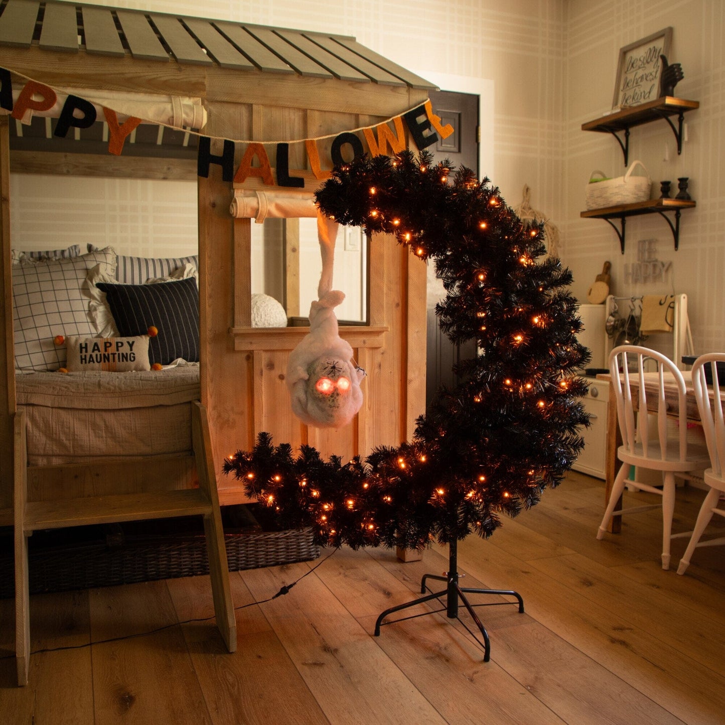 4' Pre-Lit Halloween Black Moon & Skull Tree by Nearly Natural with 250 orange and purple LEDs on Tampa Home & Garden Store