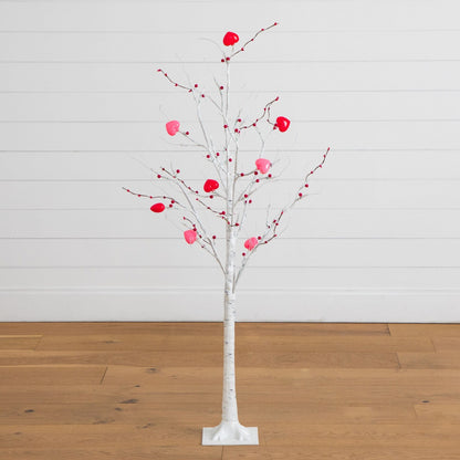4' Pre-Lit Artificial Valentine's Twig Tree with 48 Heart LED Lights and Red Berries on Tampa Home & Garden Store